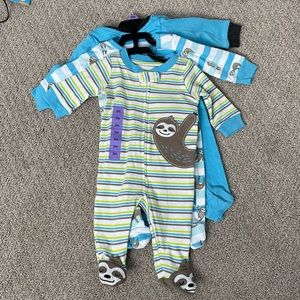 3 piece sloth onesie footie set- 3 months